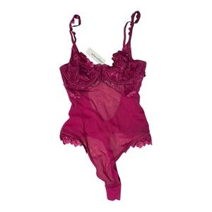 NWT La Vie en Rose Pink Lace Lingerie Teddy Bodysuit